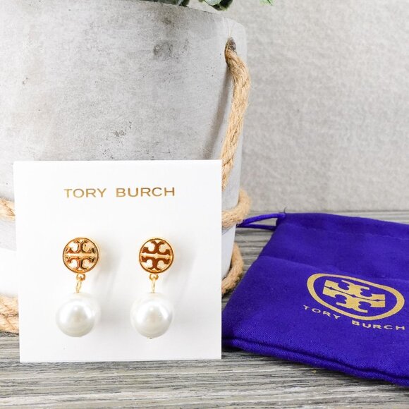 Tory Burch Miller Pearl Drop Earrings White/Gold OS - Picture 5 of 14